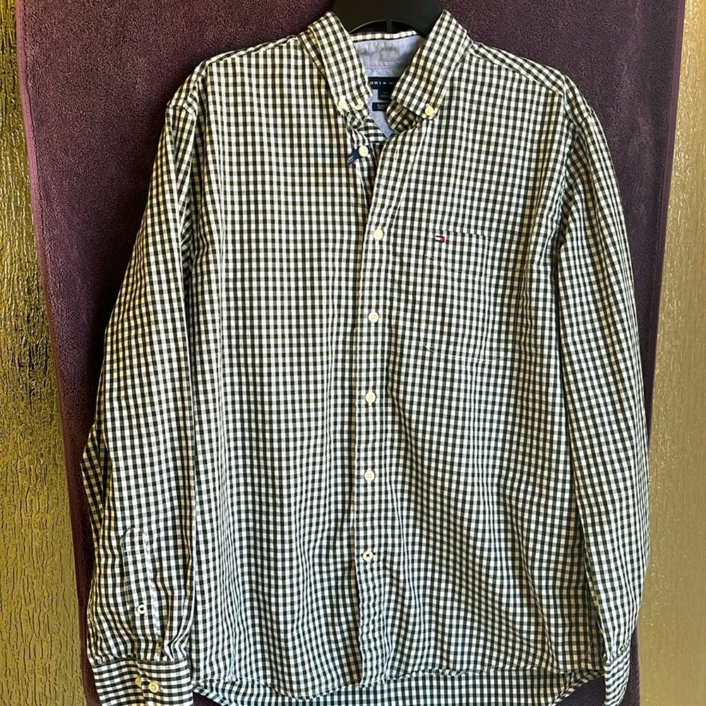 Tommy Hilfiger large green and white button down
